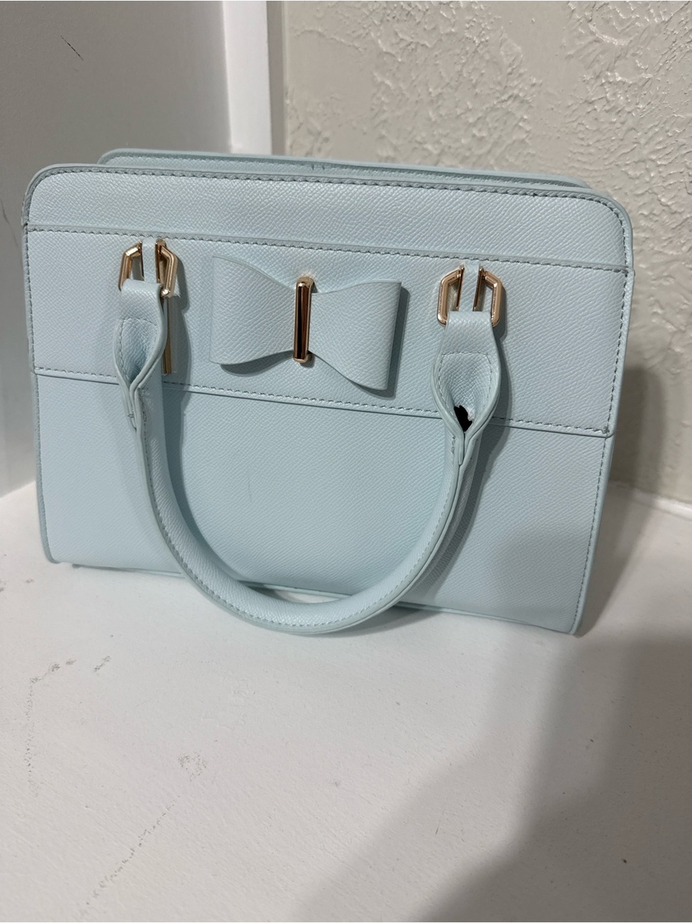 Light Blue Bow Accent Satchel Shoulder Bag